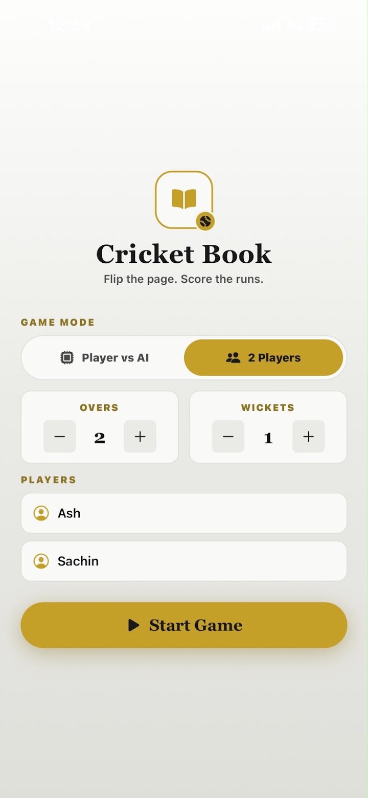The same setup screen with 2 Players selected instead, showing Ash and Sachin as the two named players.